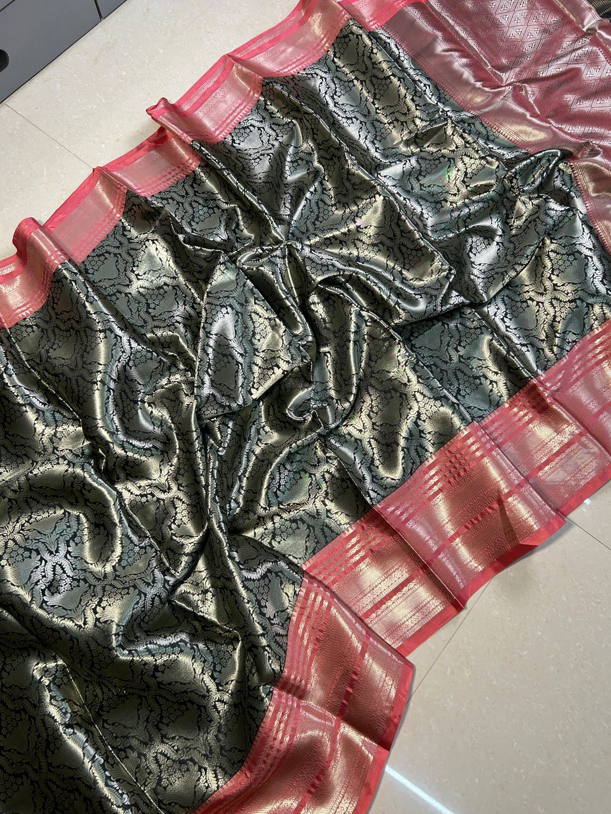Black Soft Katan Tanchoi Saree
