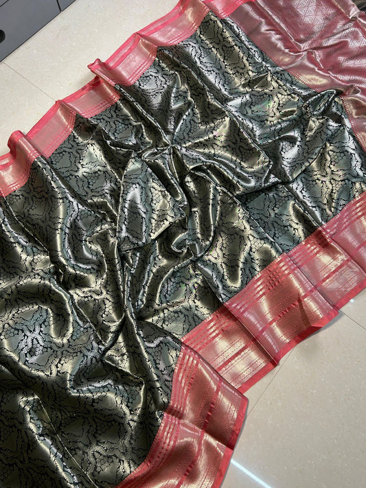 Black Soft Katan Tanchoi Saree