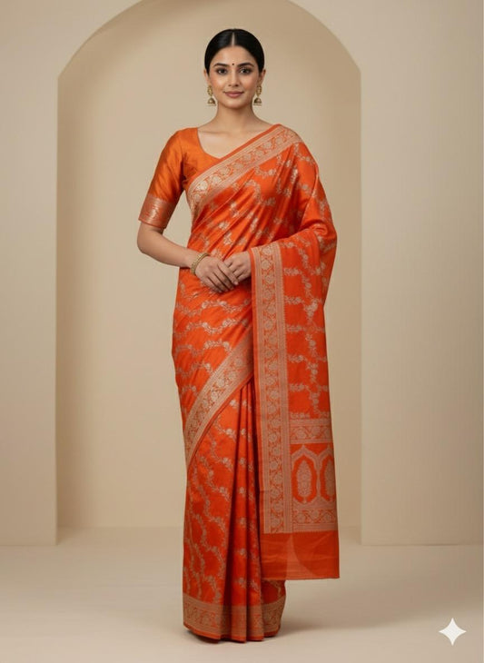 Orange Mashru Silk Saree
