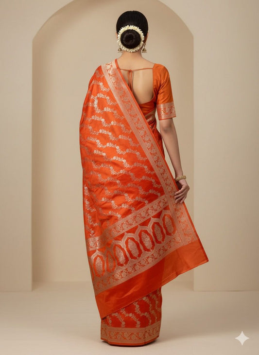 Orange Mashru Silk Saree