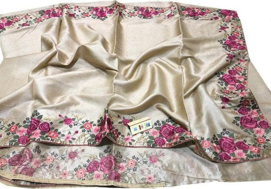 Tussar Munga Silk Embroidery Saree