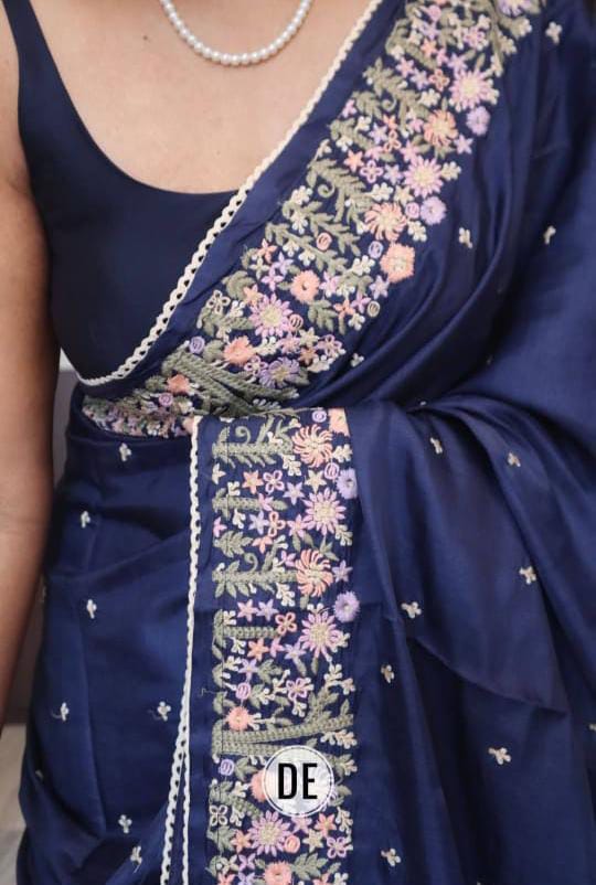 Tussar Munga Silk Embroidery Saree