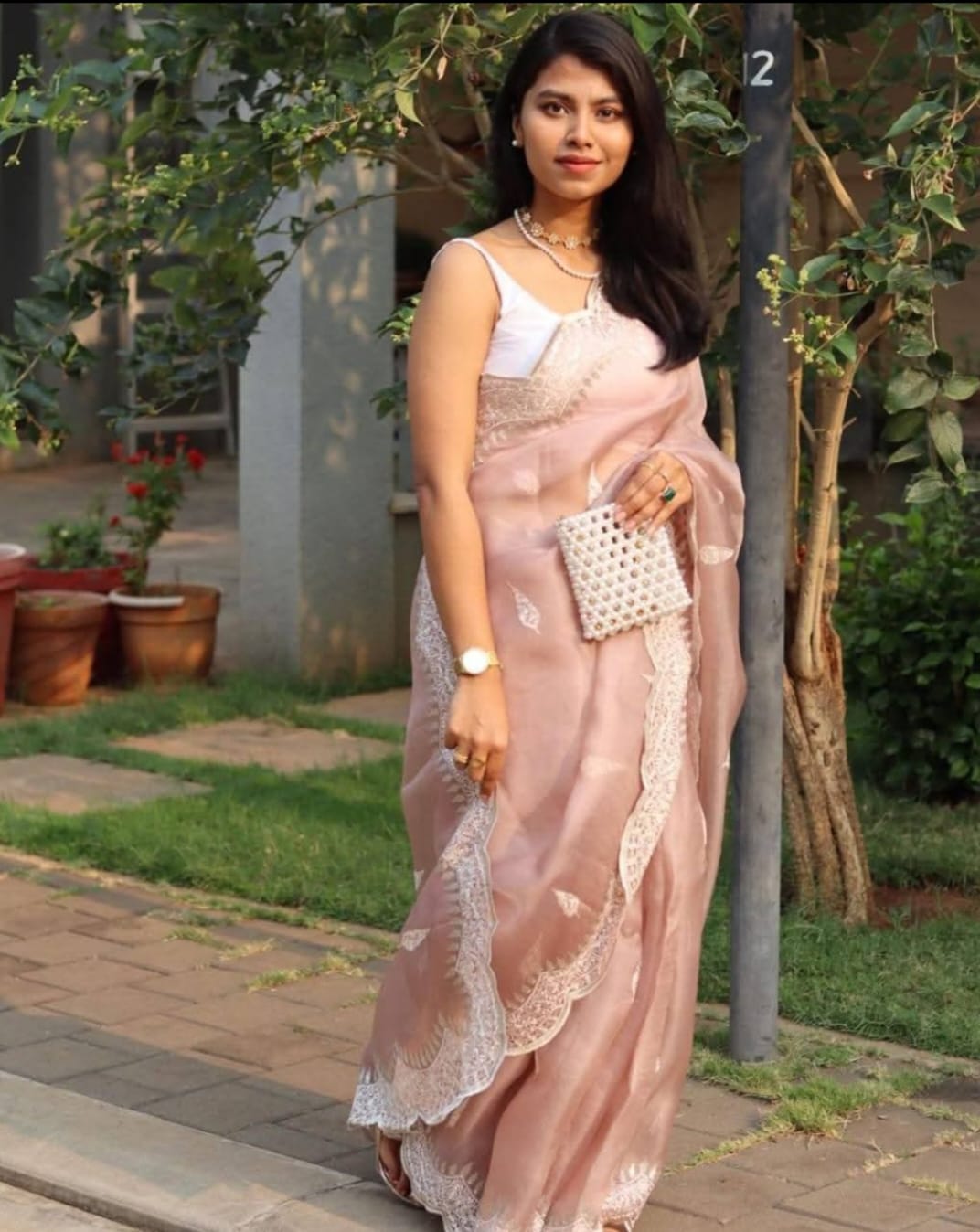 Kora Organza Saree with Beautiful Embroidery Work