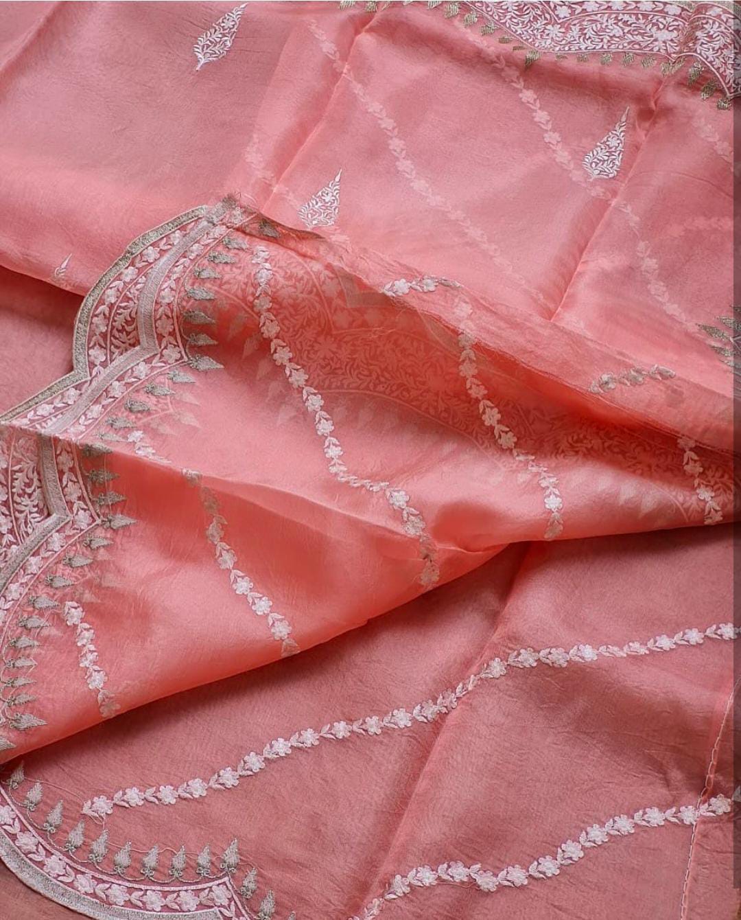 Kora Organza Saree with Beautiful Embroidery Work