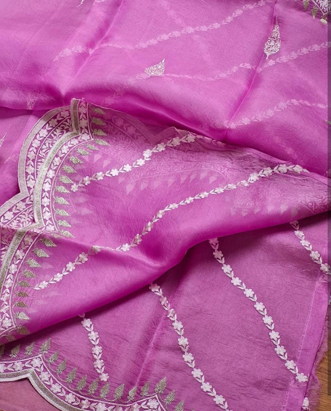 Kora Organza Saree with Beautiful Embroidery Work