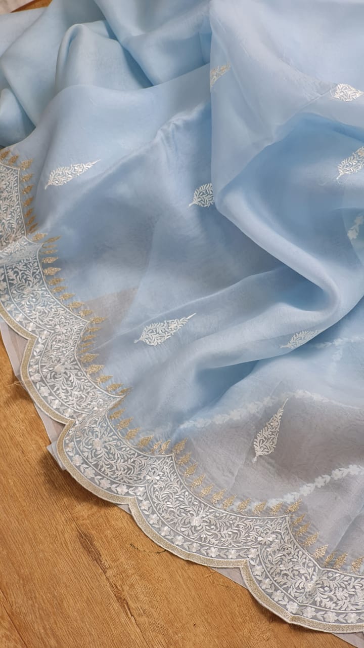 Kora Organza Saree with Beautiful Embroidery Work