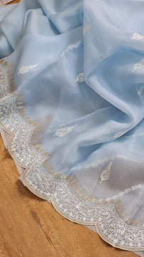 Kora Organza Saree with Beautiful Embroidery Work