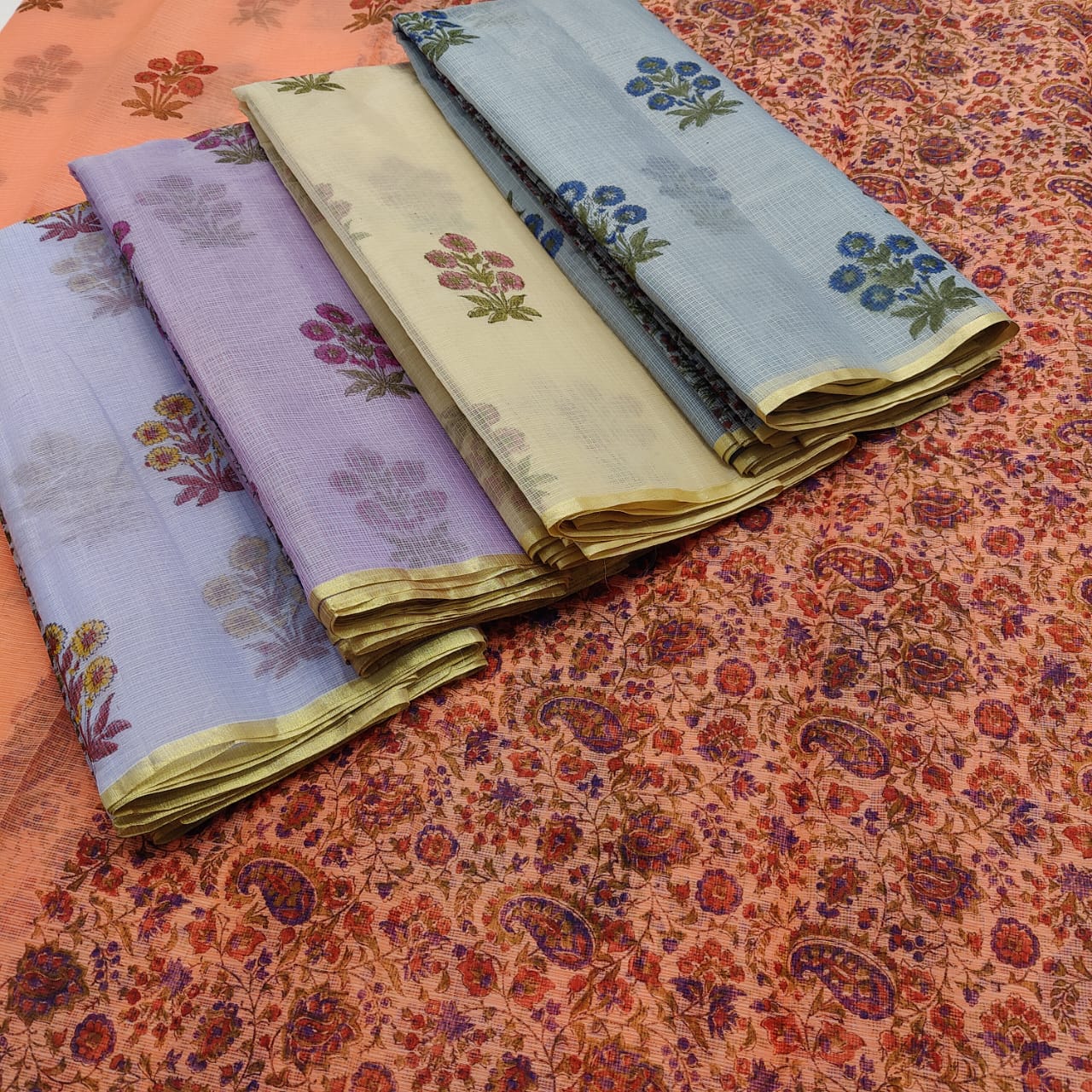 Kota Doria Saree with Hand Block Print