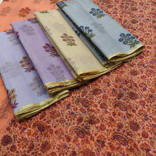 Kota Doria Saree with Hand Block Print