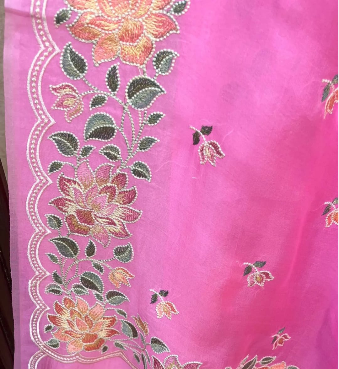 Kora Organza Saree with Embroidery Work