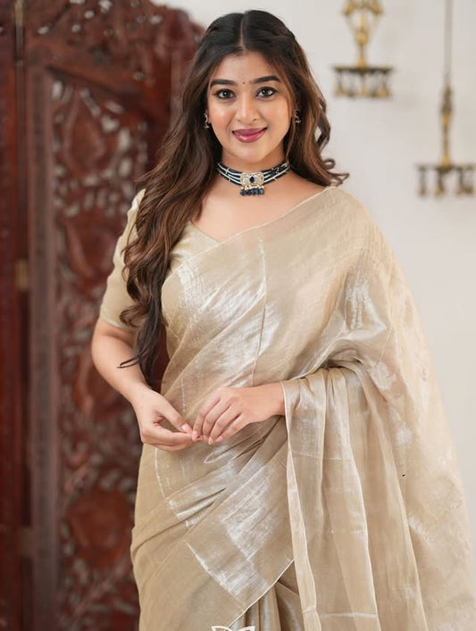 Plain Tissue Silk Saree