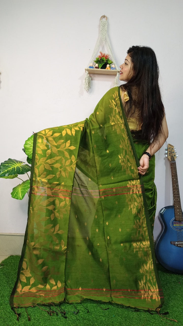 Handloom Copper Woven Saree – Cotton Silk