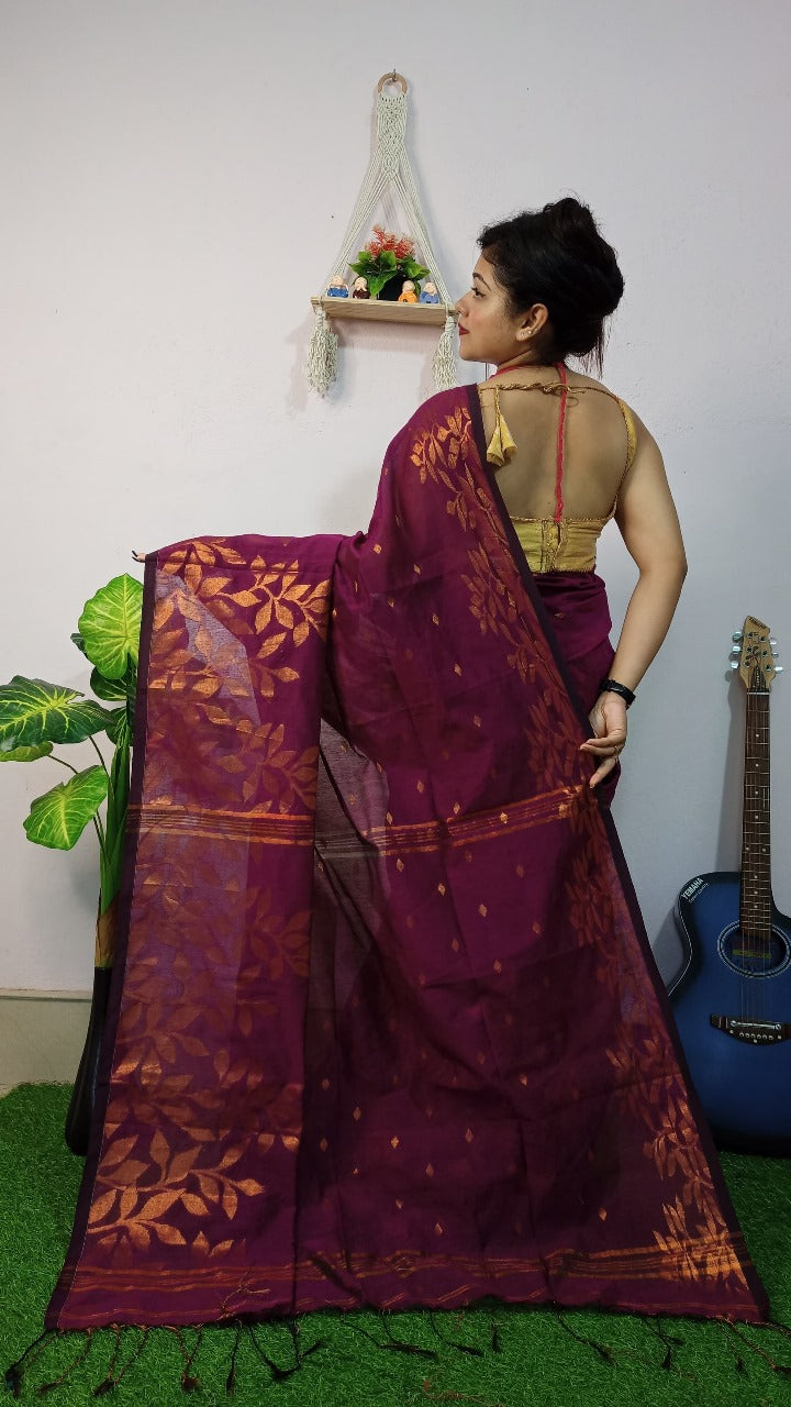 Handloom Copper Woven Saree – Cotton Silk