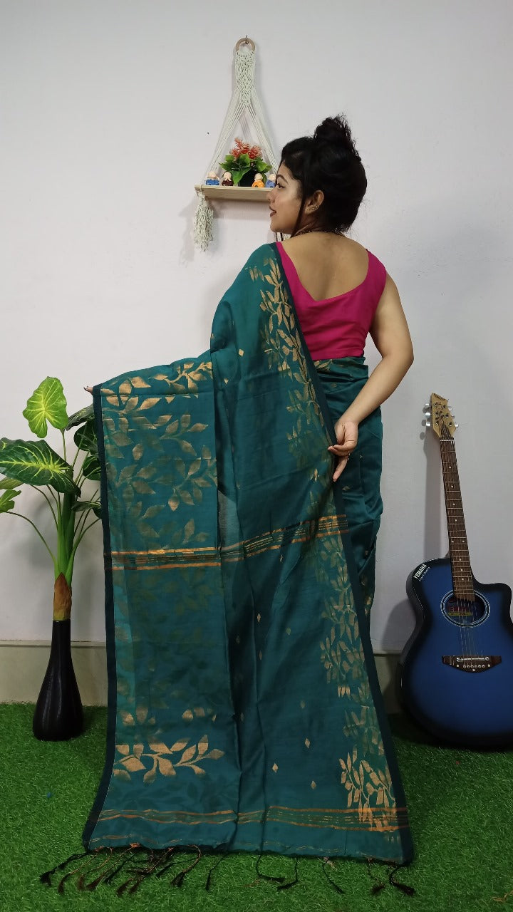 Handloom Copper Woven Saree – Cotton Silk