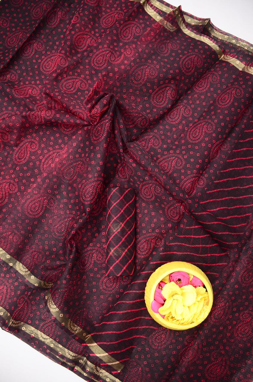 Kota Doria Bandhej Leheriya Saree