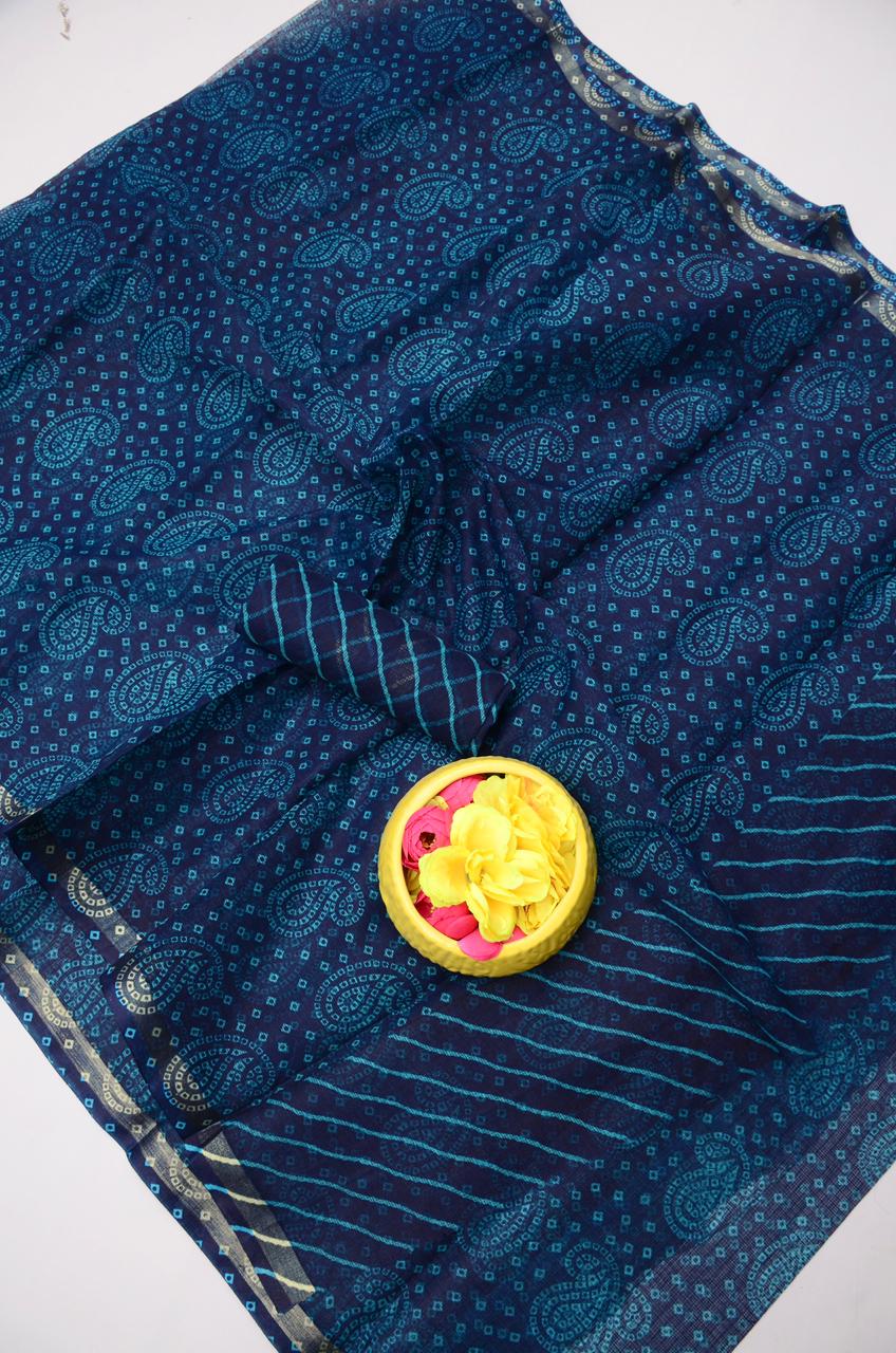 Kota Doria Bandhej Leheriya Saree