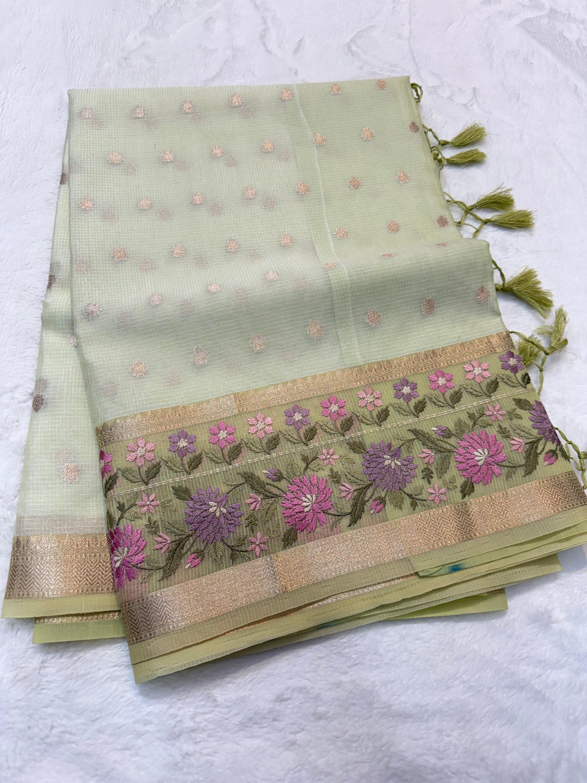 Kota Tissue Saree with Embroidery Work