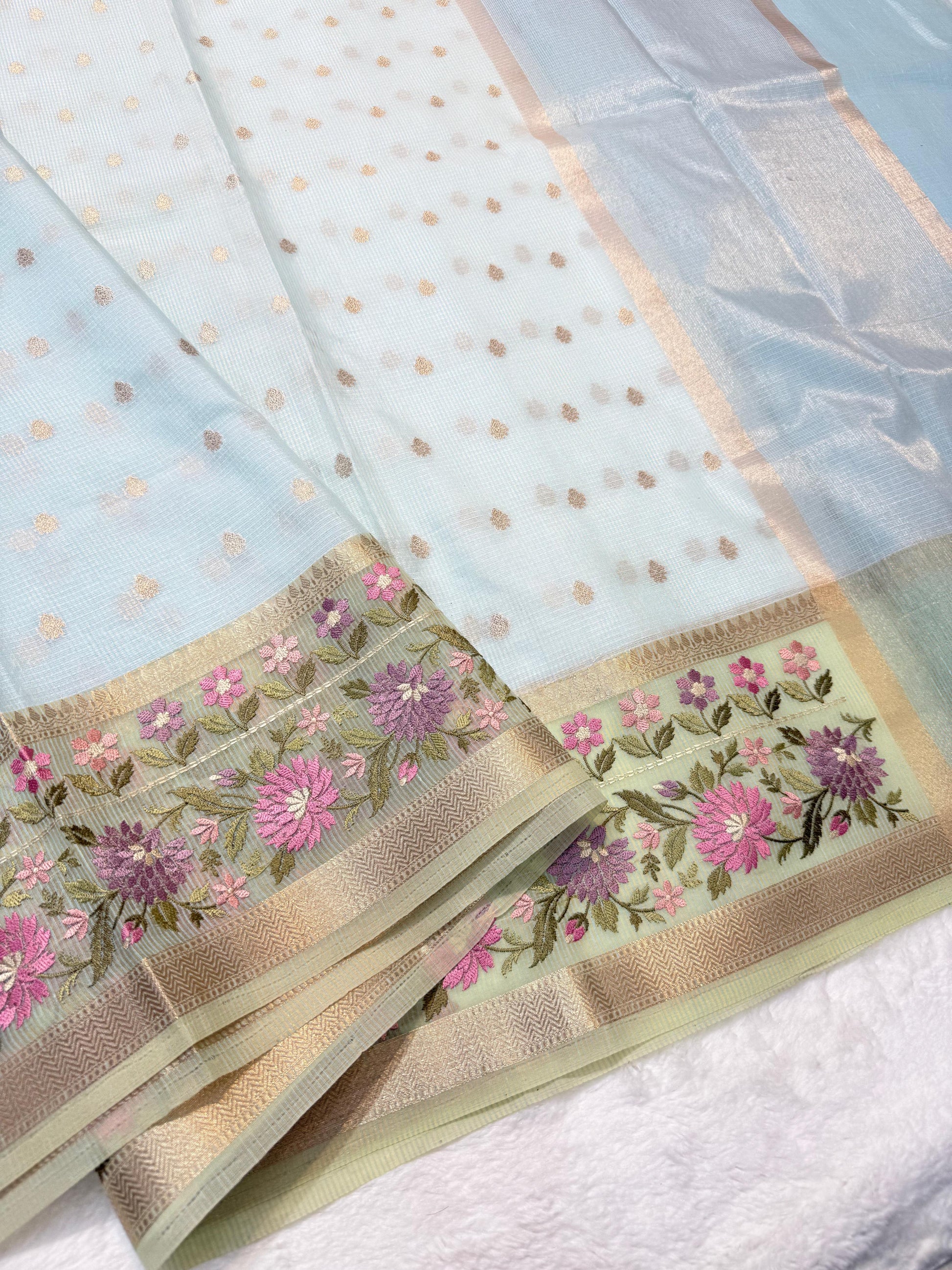 Kota Tissue Saree with Embroidery Work