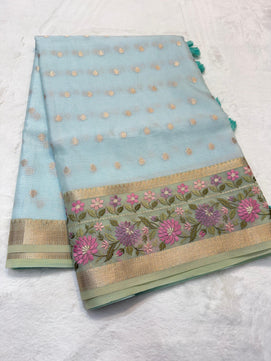 Kota Tissue Saree with Embroidery Work