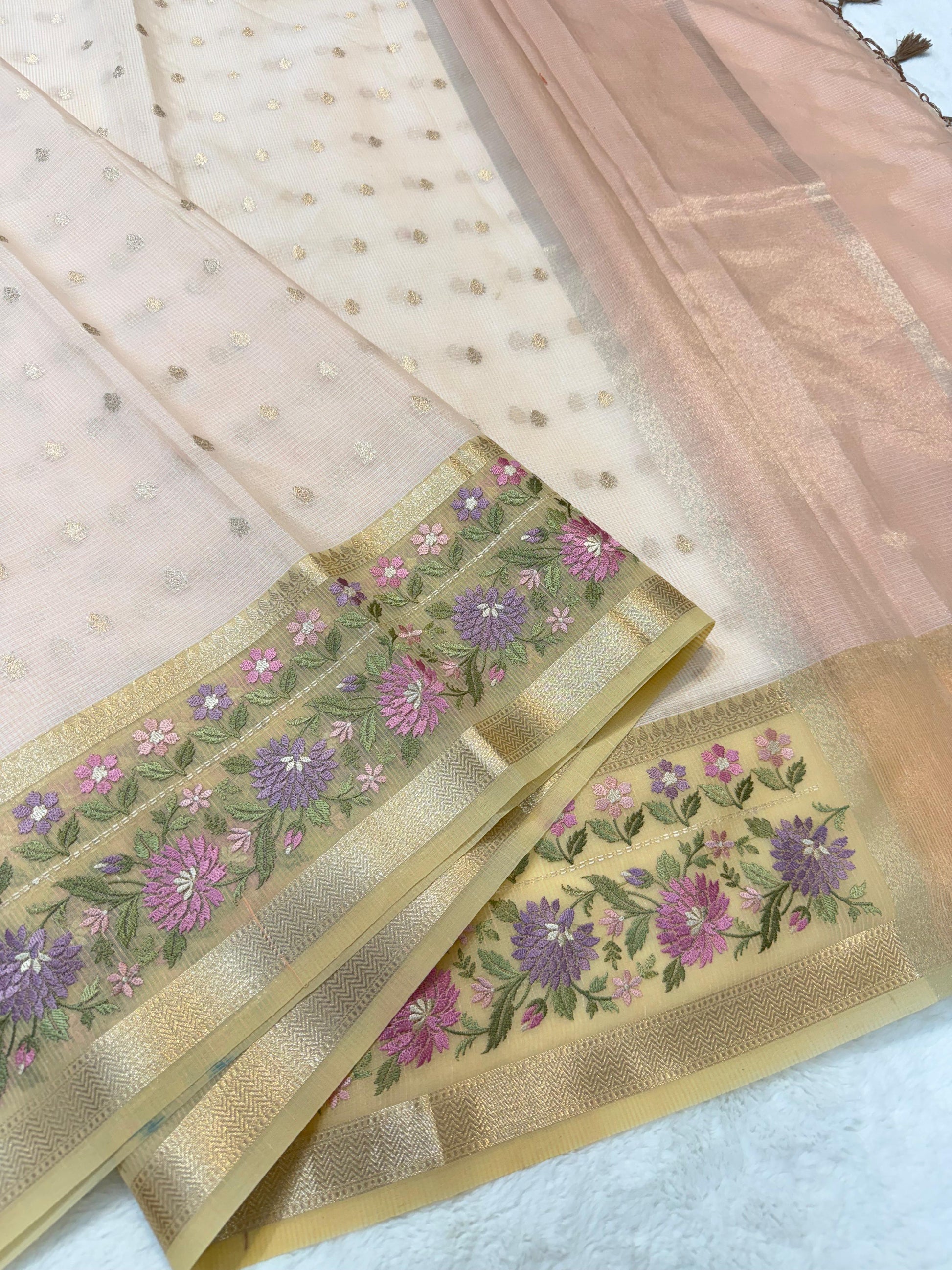 Kota Tissue Saree with Embroidery Work