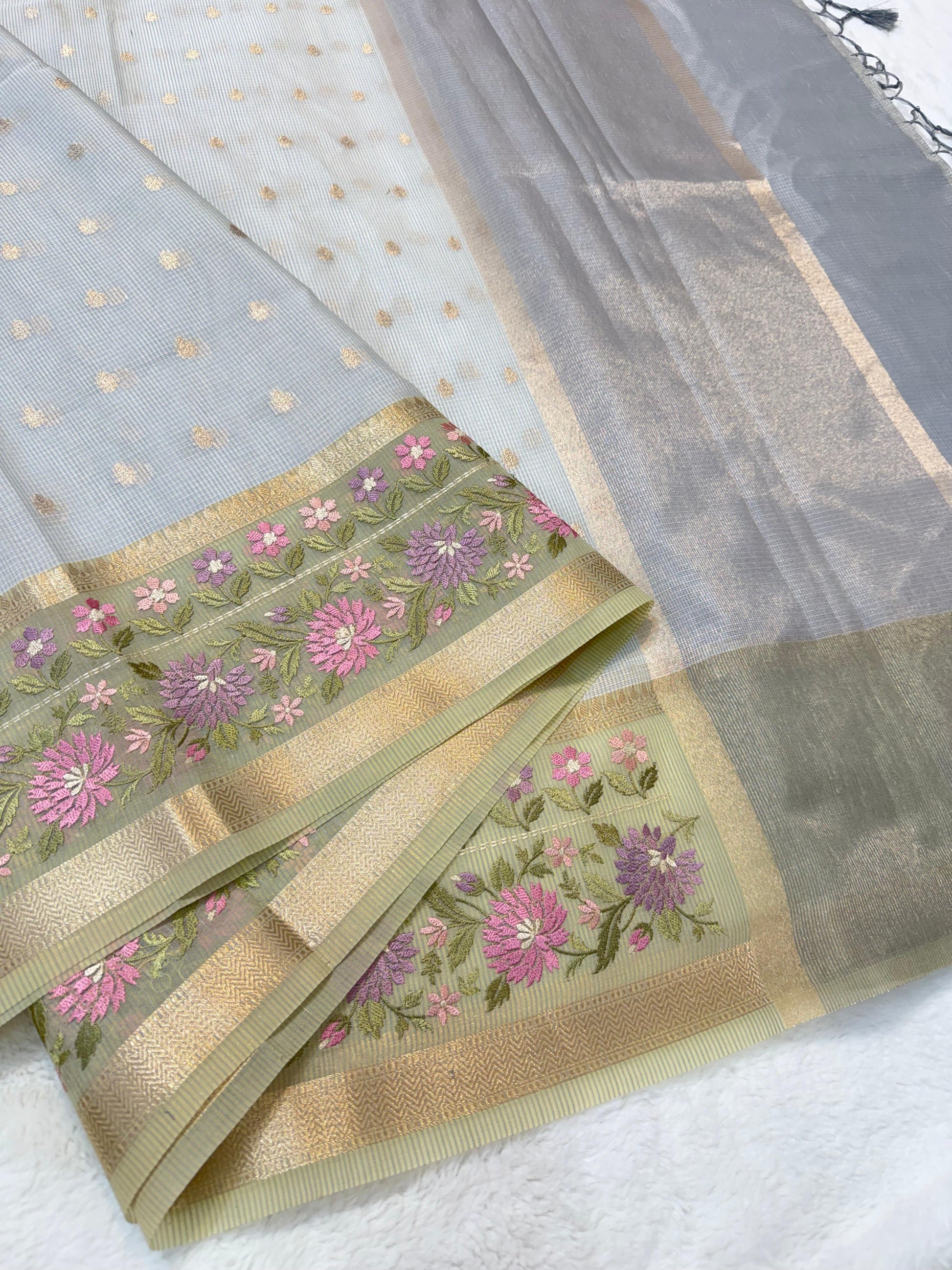Kota Tissue Saree with Embroidery Work