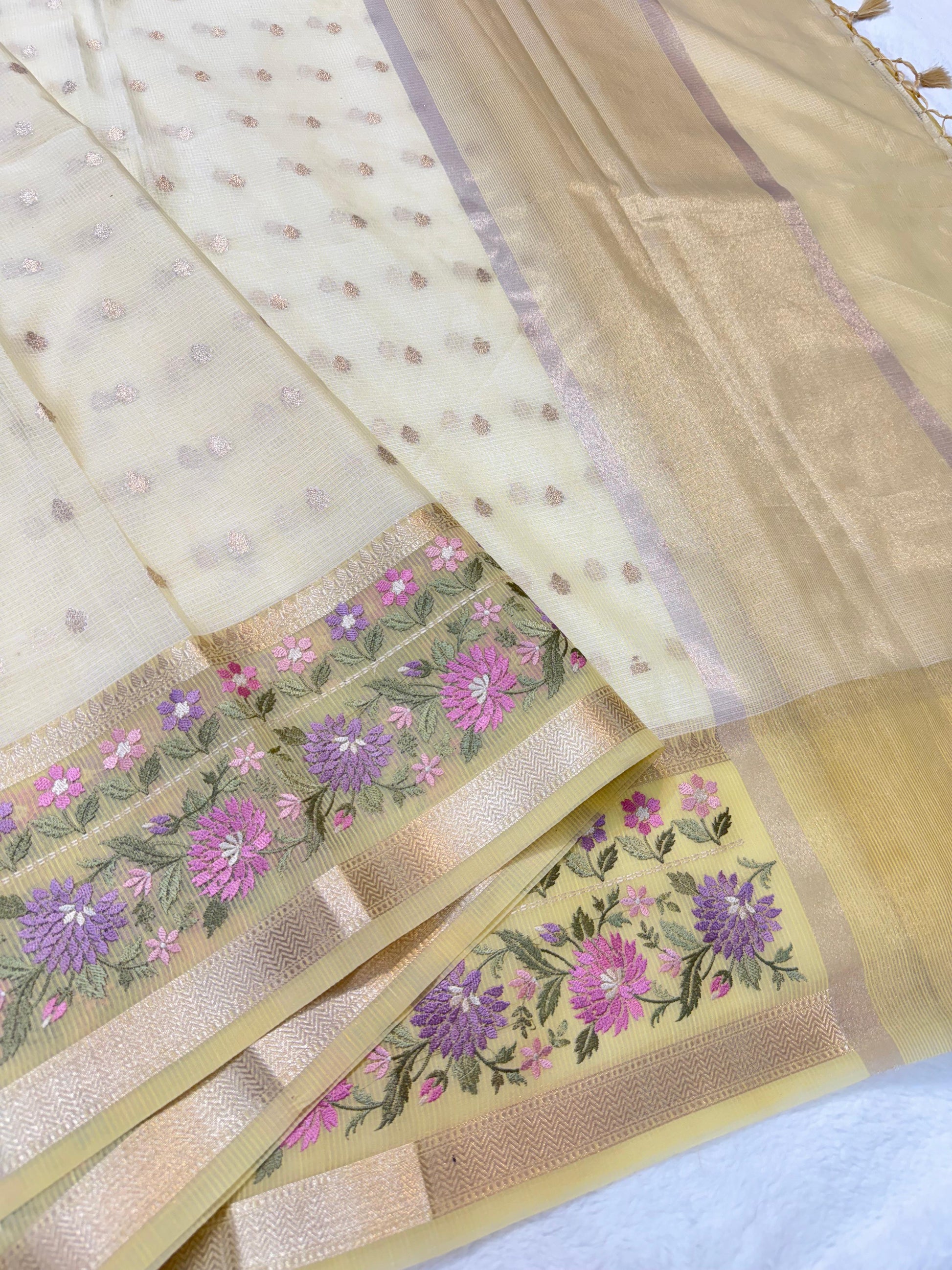 Kota Tissue Saree with Embroidery Work