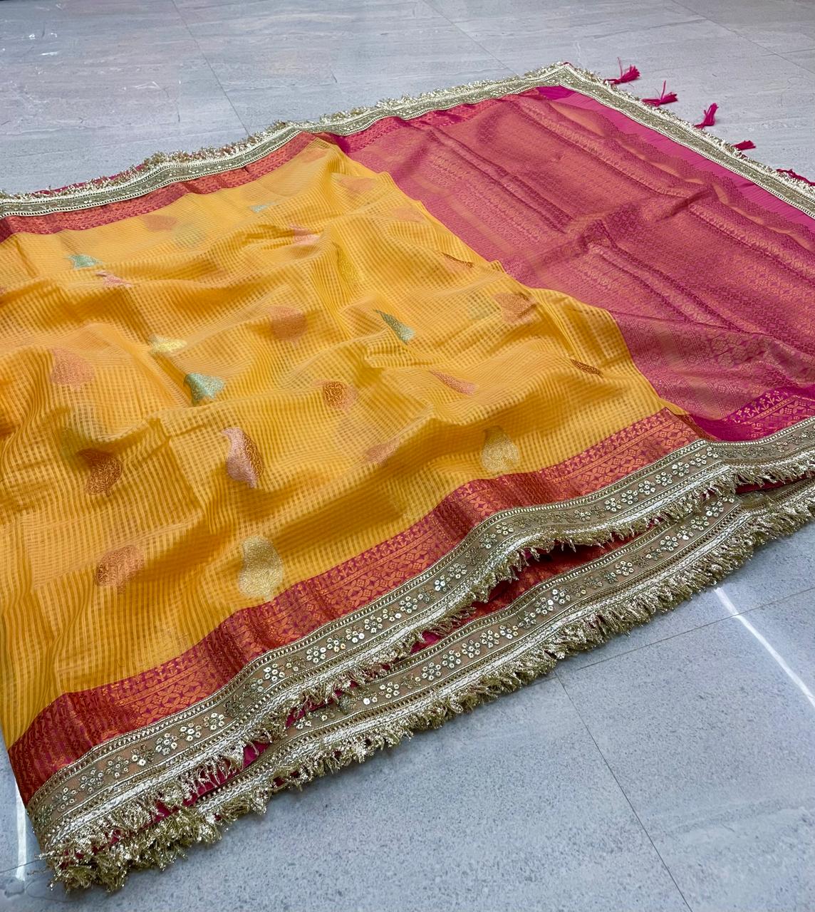 Kota Check Alfi Saree with Lace Work
