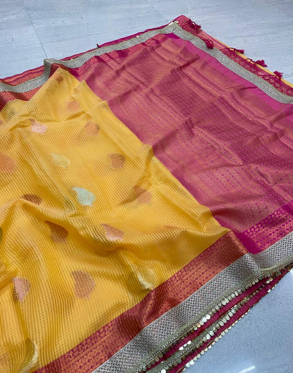 Kota Check Alfi Saree with Lace Work