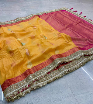 Kota Check Alfi Saree with Lace Work