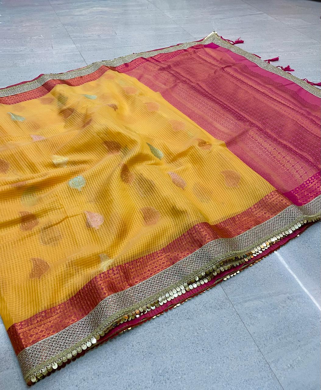 Kota Check Alfi Saree with Lace Work