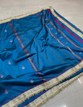 Katan Alfi Buti Saree with Lace Work