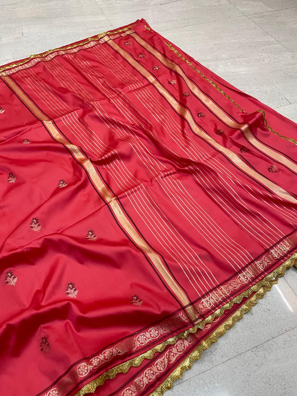 Katan Alfi Buti Saree with Lace Work