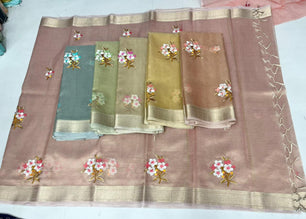Kota Doria Semi Silk Embroidery Work Saree