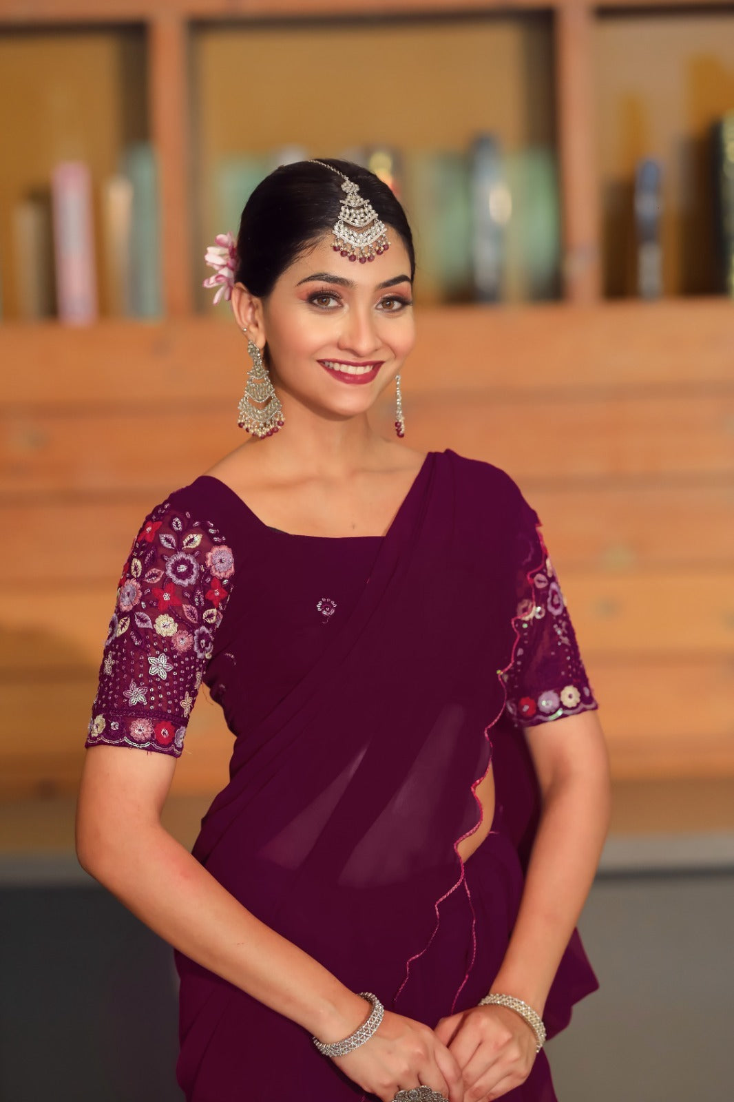 Georgette Saree with Embroidery Blouse