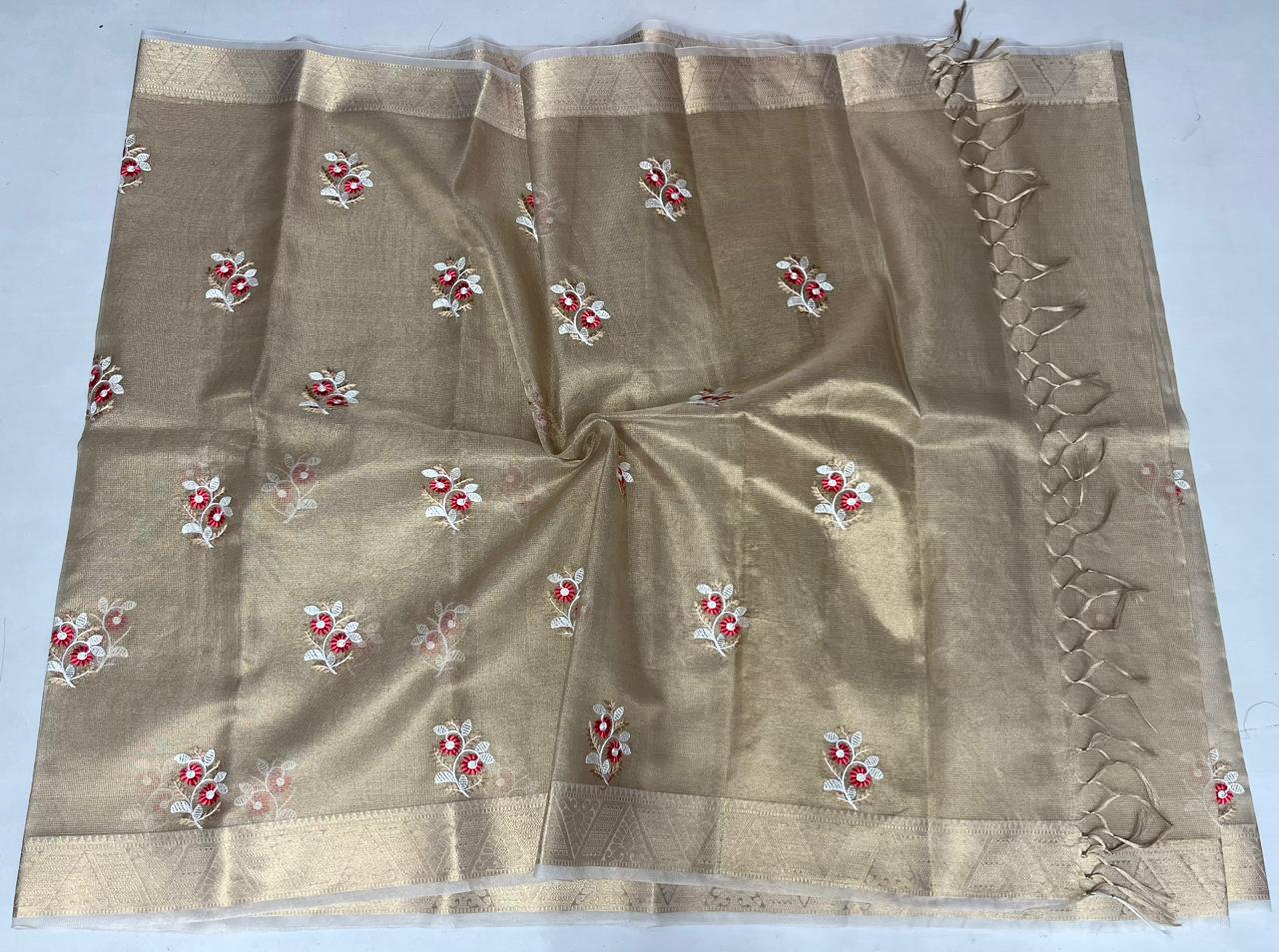 Kota Doria Semi Silk Embroidery Work Saree