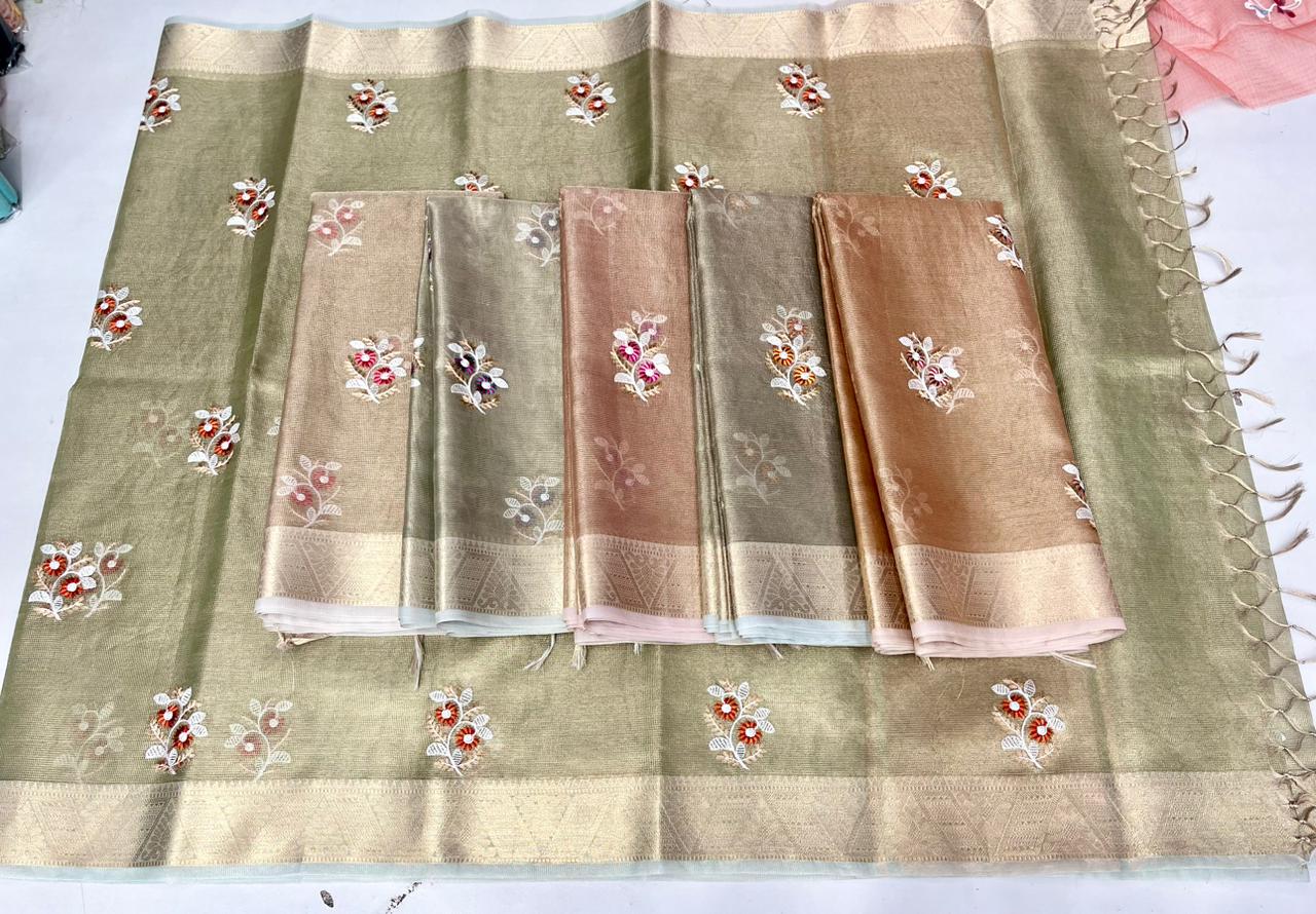 Kota Doria Semi Silk Embroidery Work Saree