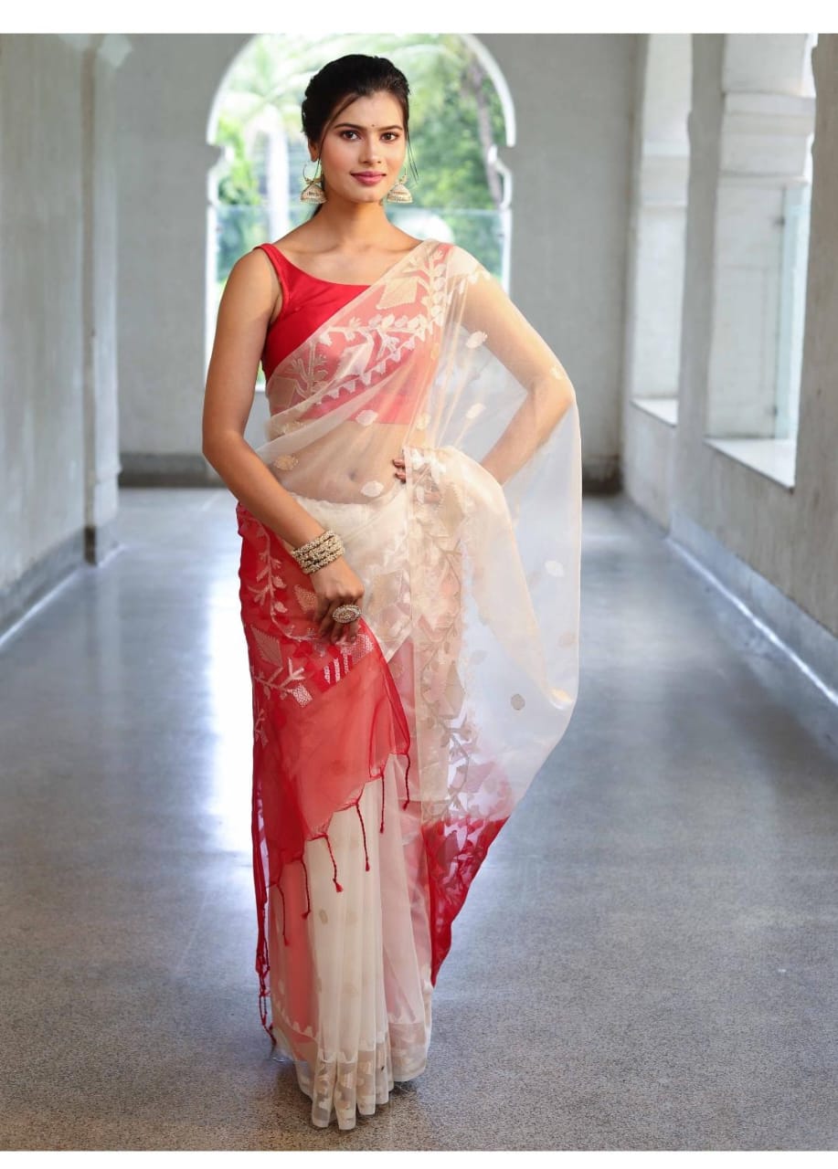 Pure Muslin Organza Jamdani Saree