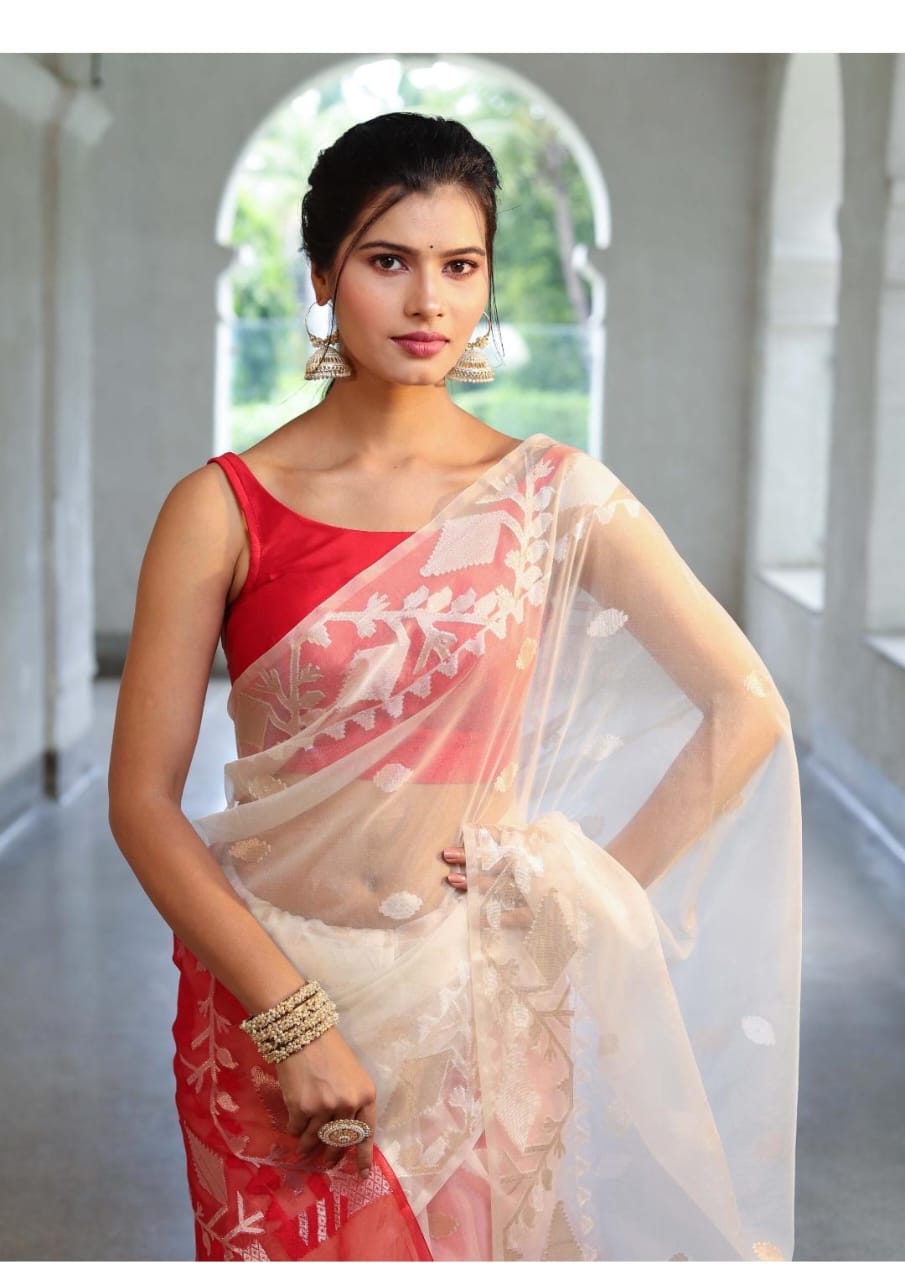 Pure Muslin Organza Jamdani Saree