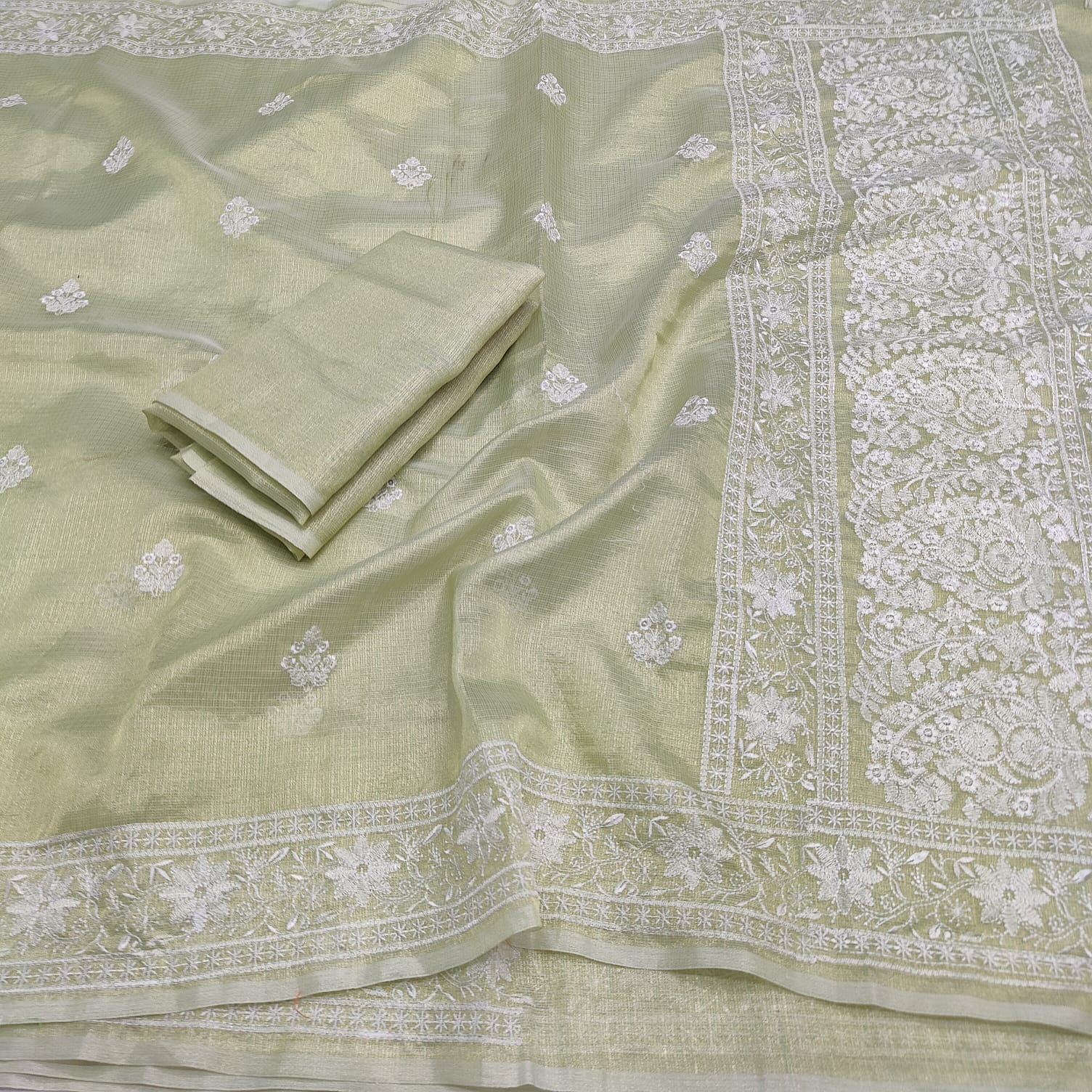 Kota Doria Tissue Embroidery Saree