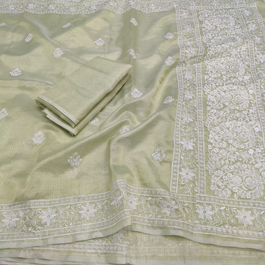 Kota Doria Tissue Embroidery Saree