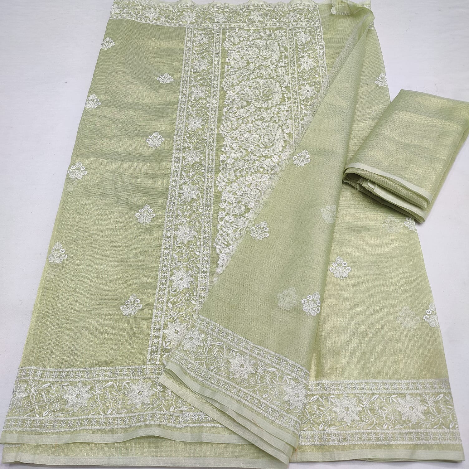 Kota Doria Tissue Embroidery Saree