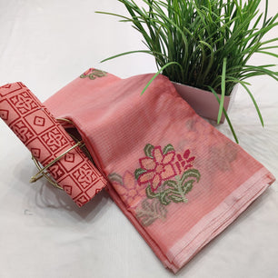 Kota Doria Embroidery Saree