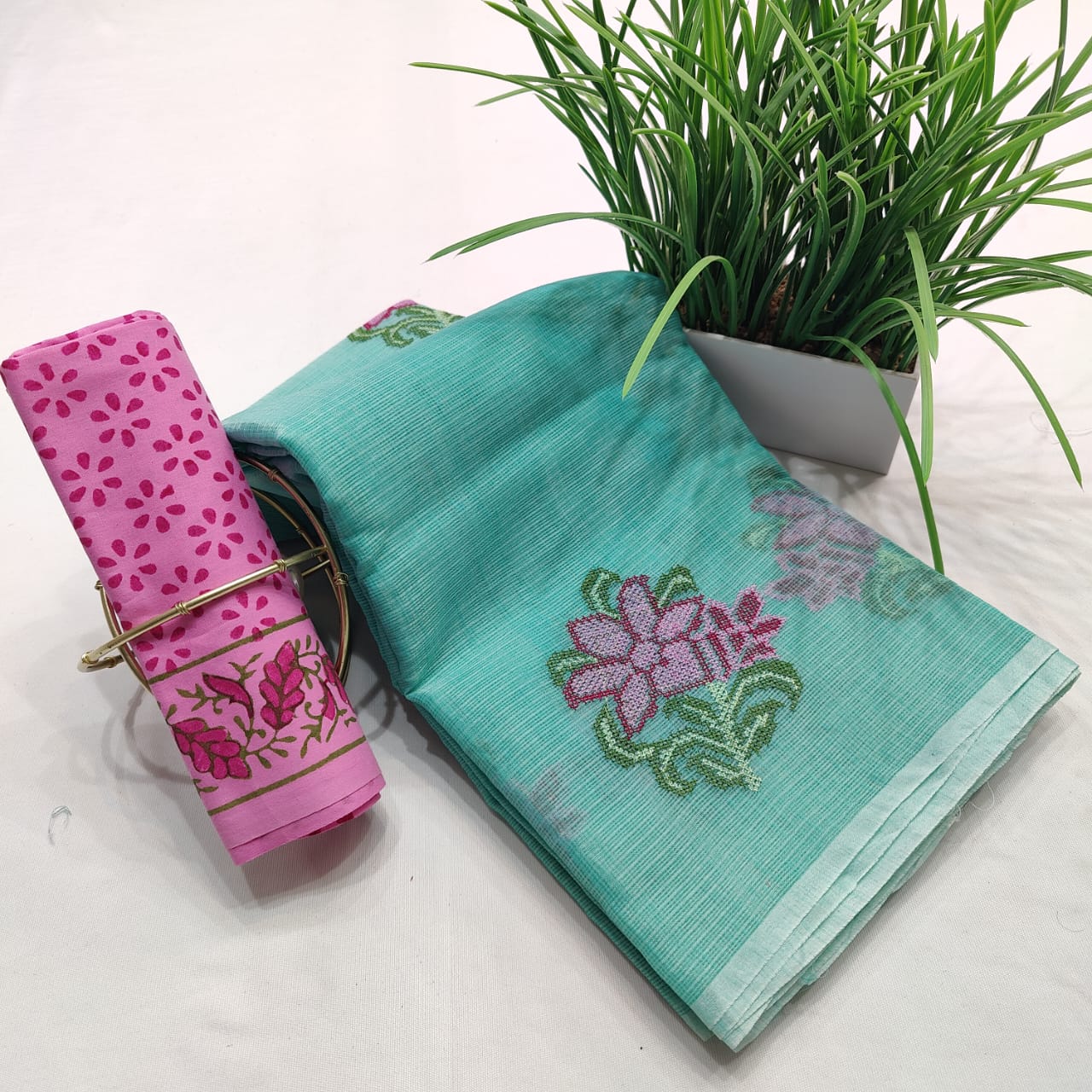 Kota Doria Embroidery Saree