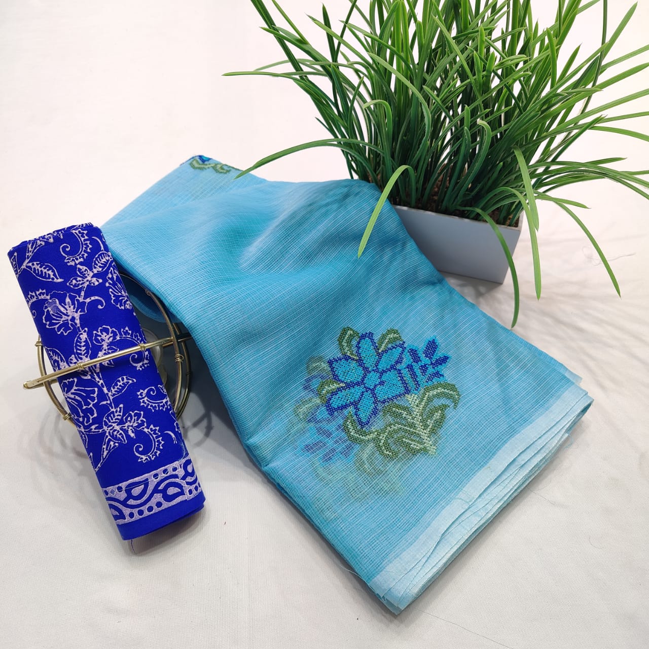 Kota Doria Embroidery Saree