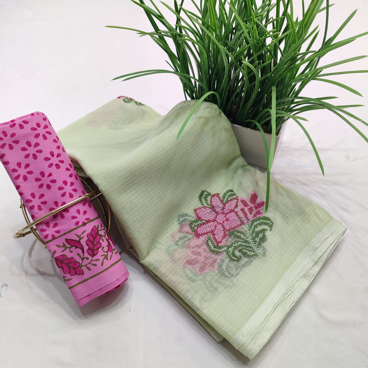 Kota Doria Embroidery Saree