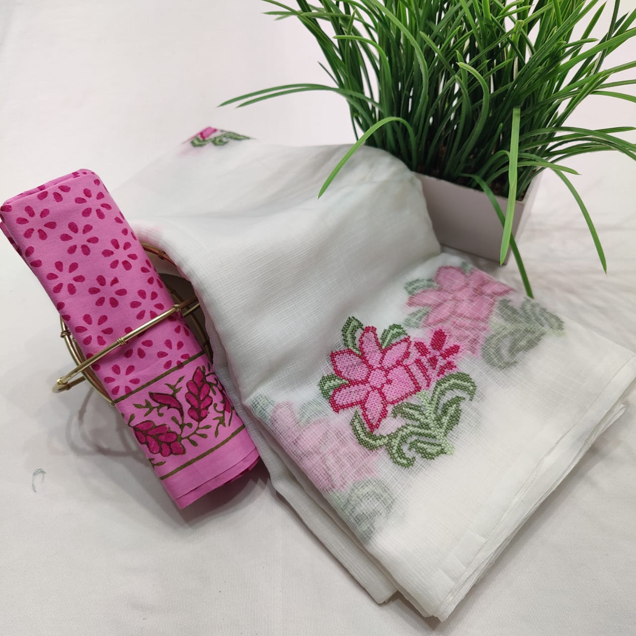 Kota Doria Embroidery Saree