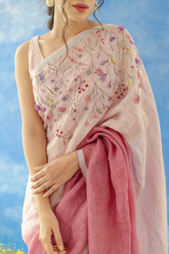 Linen Saree with Embroidery Work