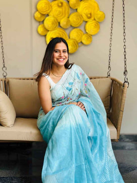 Linen Saree with Embroidery Work