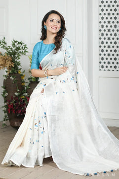 Linen Saree with Embroidery Work