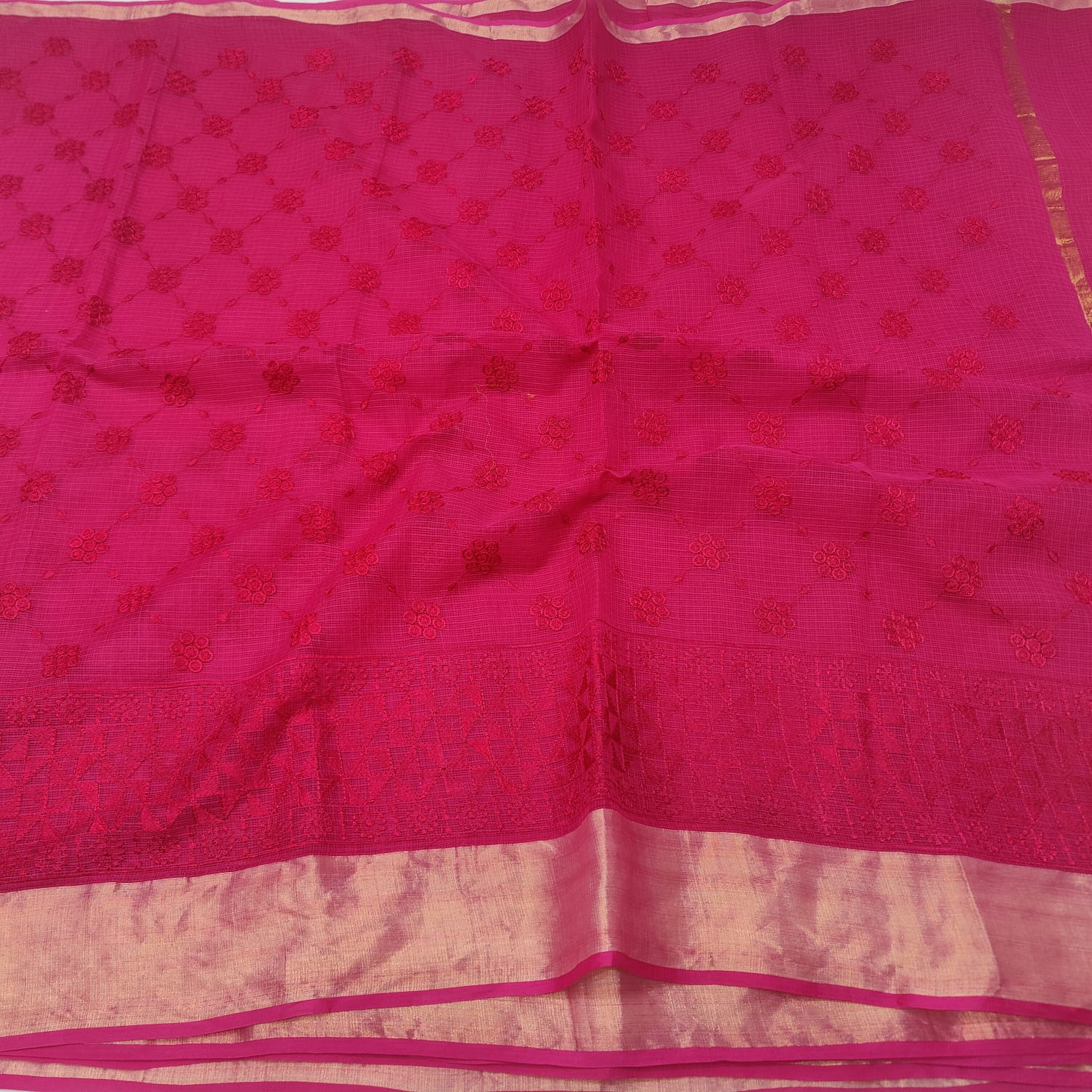 Kota Doria Chikankari Embroidery Saree